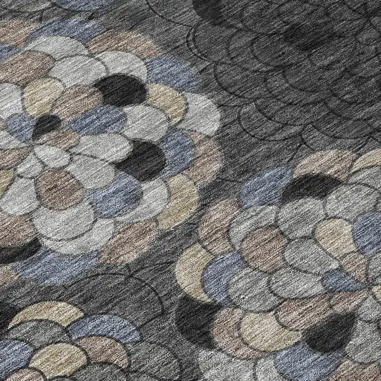 8' Black And Gray Round Floral Washable Indoor Outdoor Area Rug Photo 7