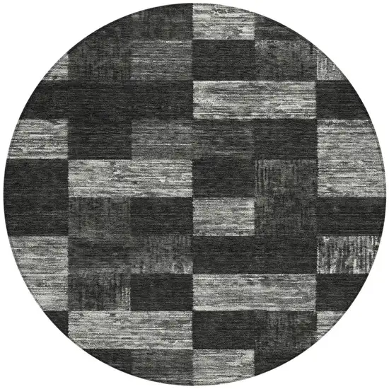 8' Black And Gray Round Geometric Washable Indoor Outdoor Area Rug Photo 5