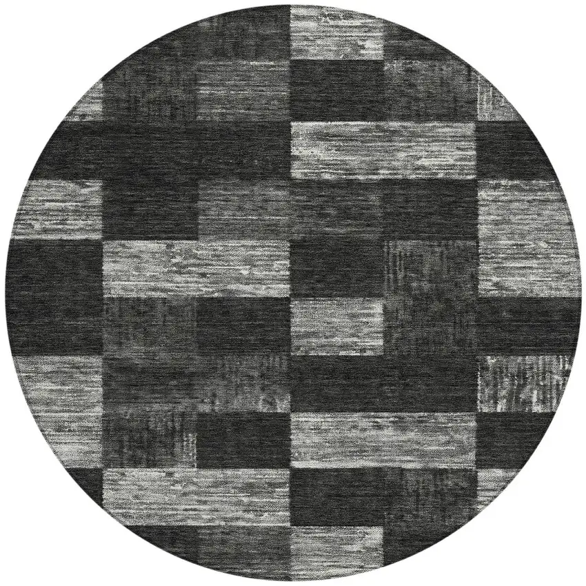 8' Black And Gray Round Geometric Washable Indoor Outdoor Area Rug Photo 5