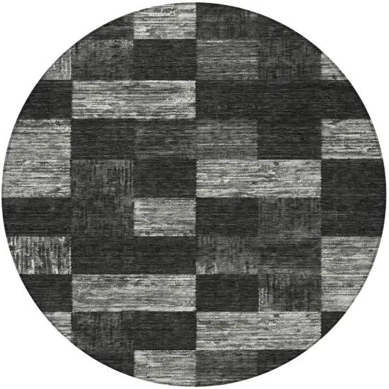 8' Black And Gray Round Geometric Washable Indoor Outdoor Area Rug Photo 6