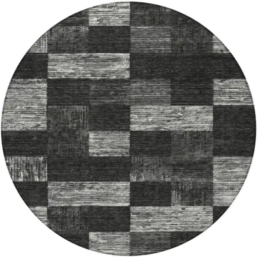 8' Black And Gray Round Geometric Washable Indoor Outdoor Area Rug Photo 6