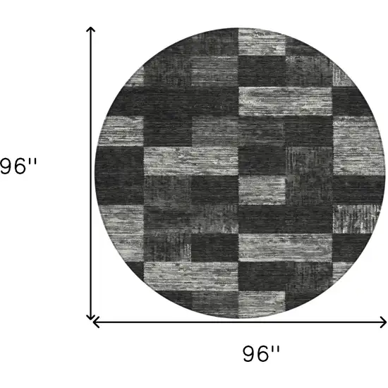 8' Black And Gray Round Geometric Washable Indoor Outdoor Area Rug Photo 9