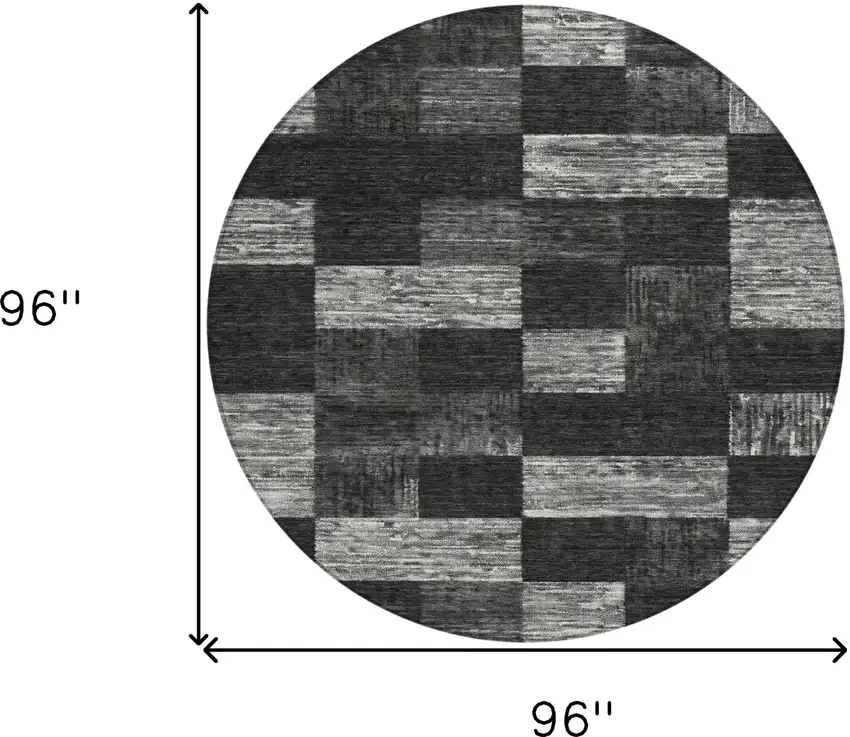 8' Black And Gray Round Geometric Washable Indoor Outdoor Area Rug Photo 9