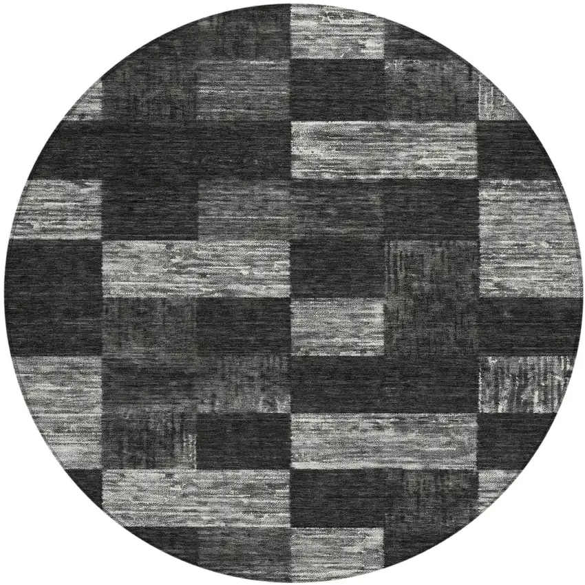 8' Black And Gray Round Geometric Washable Indoor Outdoor Area Rug Photo 2