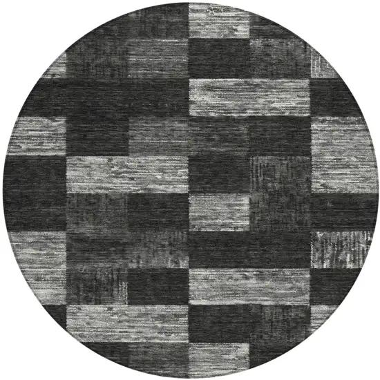 8' Black And Gray Round Geometric Washable Indoor Outdoor Area Rug Photo 2
