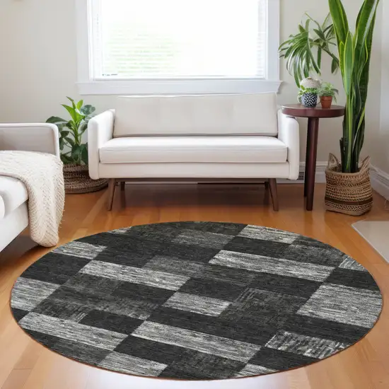 8' Black And Gray Round Geometric Washable Indoor Outdoor Area Rug Photo 8