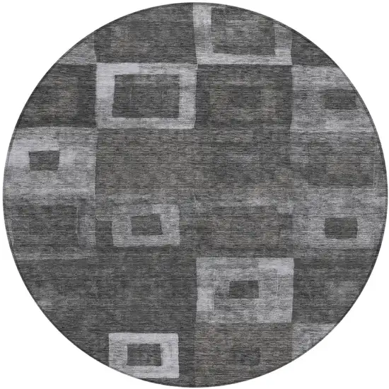 8' Black And Gray Round Geometric Washable Indoor Outdoor Area Rug Photo 2