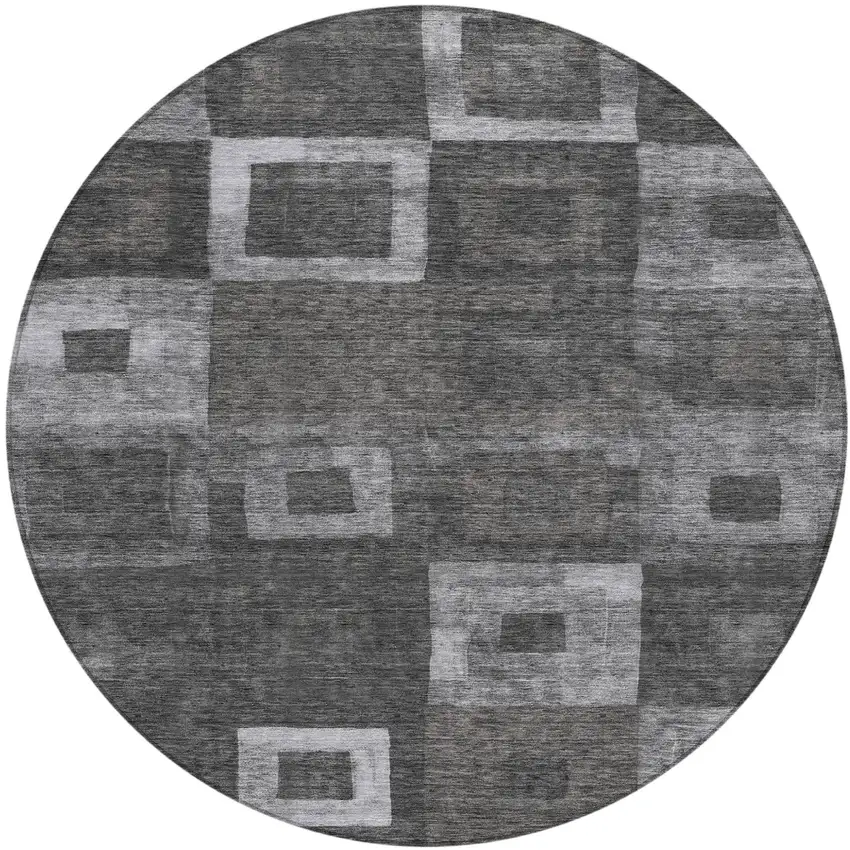8' Black And Gray Round Geometric Washable Indoor Outdoor Area Rug Photo 2