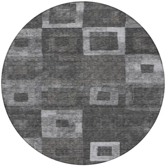 8' Black And Gray Round Geometric Washable Indoor Outdoor Area Rug Photo 5