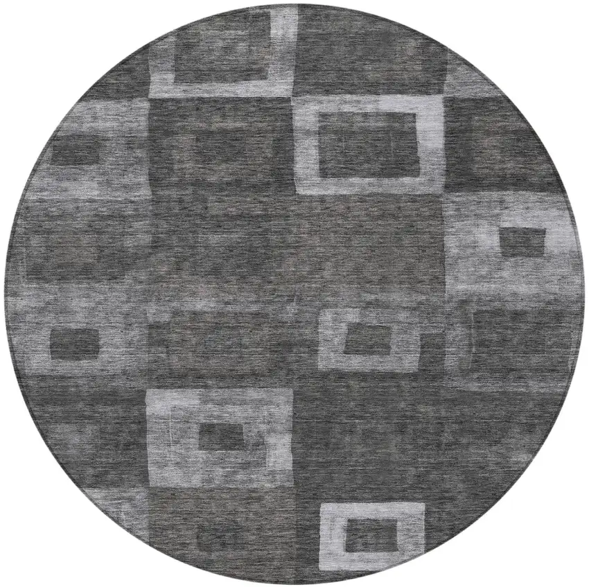 8' Black And Gray Round Geometric Washable Indoor Outdoor Area Rug Photo 5