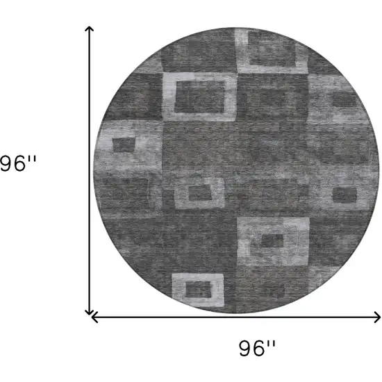 8' Black And Gray Round Geometric Washable Indoor Outdoor Area Rug Photo 8