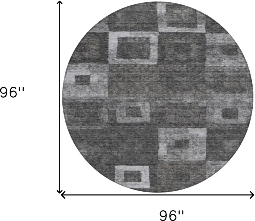 8' Black And Gray Round Geometric Washable Indoor Outdoor Area Rug Photo 8