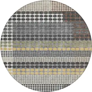 Photo of 8' Black And Gray Round Geometric Washable Indoor Outdoor Area Rug
