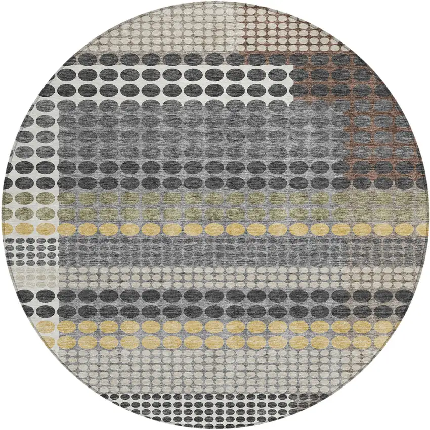 8' Black And Gray Round Geometric Washable Indoor Outdoor Area Rug Photo 1