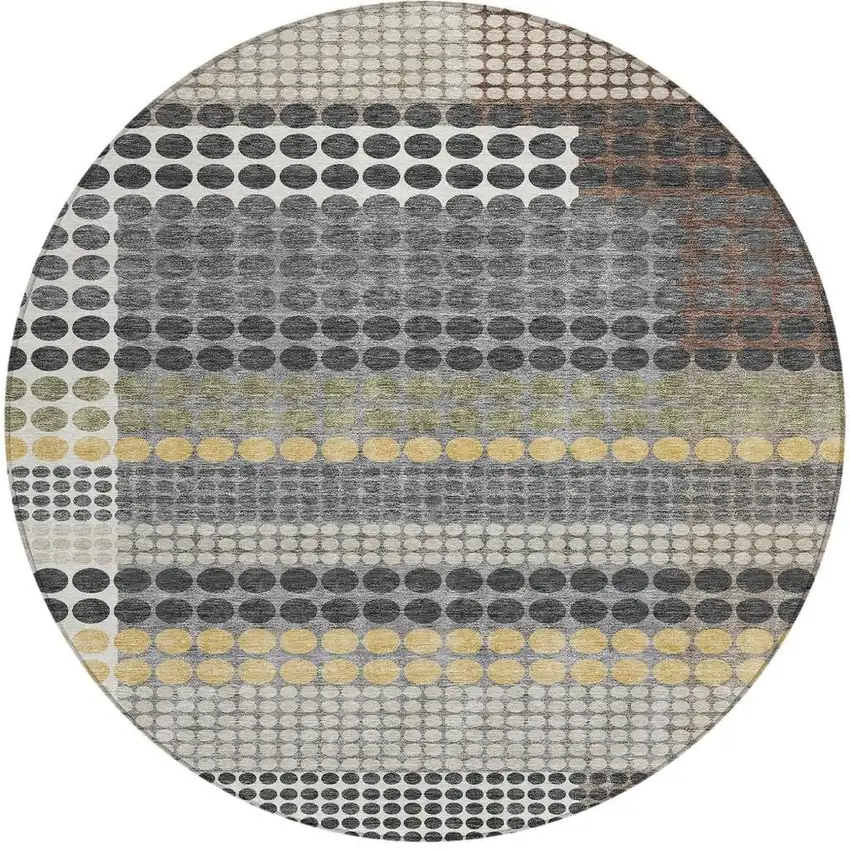 8' Black And Gray Round Geometric Washable Indoor Outdoor Area Rug Photo 3