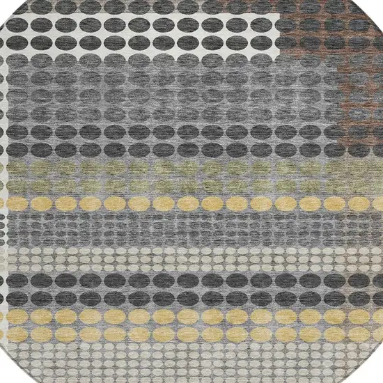 8' Black And Gray Round Geometric Washable Indoor Outdoor Area Rug Photo 2