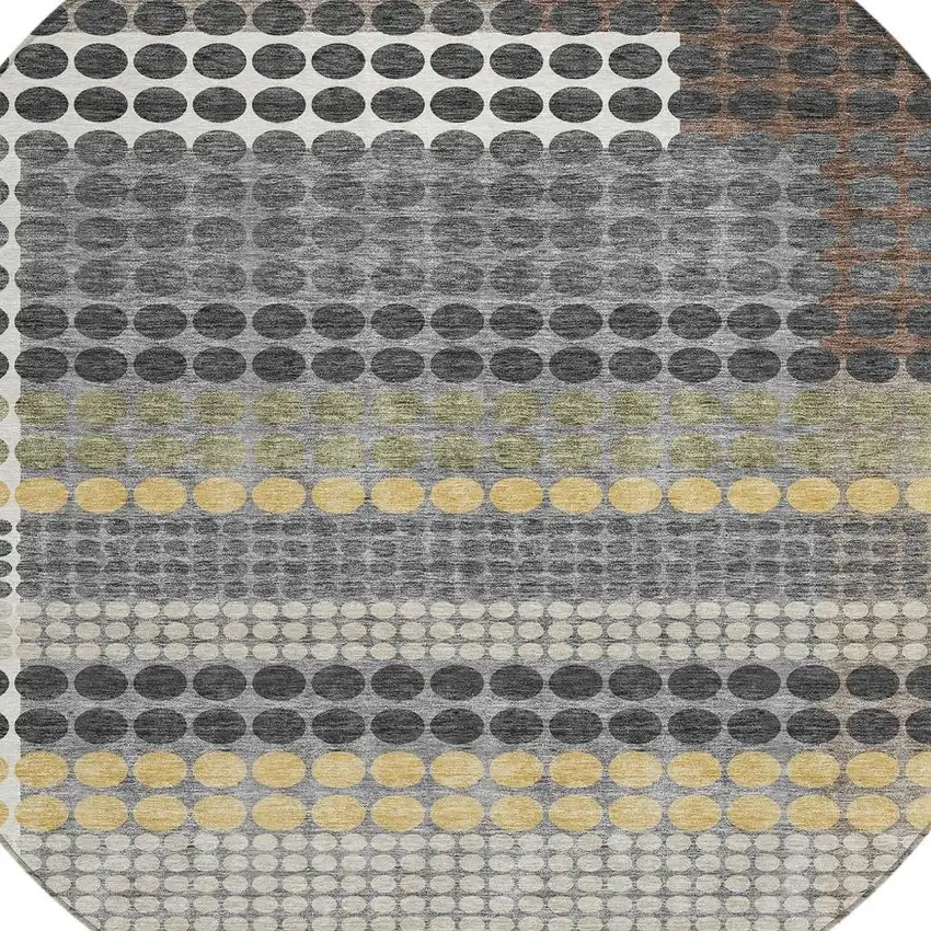 8' Black And Gray Round Geometric Washable Indoor Outdoor Area Rug Photo 2