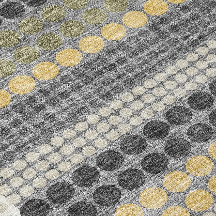8' Black And Gray Round Geometric Washable Indoor Outdoor Area Rug Photo 7