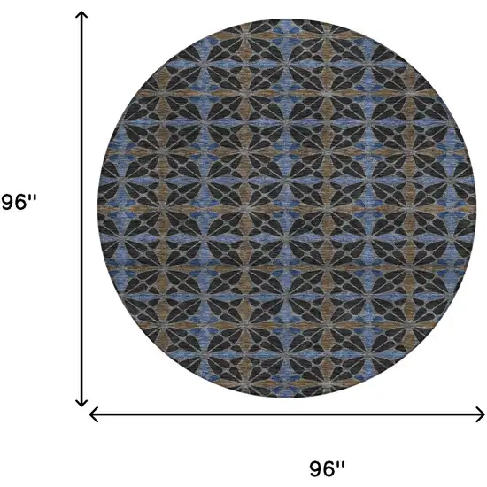 8' Black And Gray Round Geometric Washable Indoor Outdoor Area Rug Photo 8