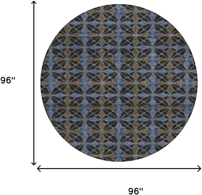 8' Black And Gray Round Geometric Washable Indoor Outdoor Area Rug Photo 8