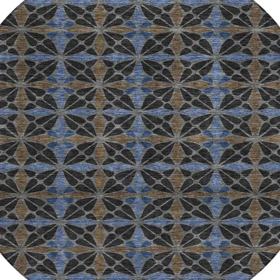 8' Black And Gray Round Geometric Washable Indoor Outdoor Area Rug Photo 2