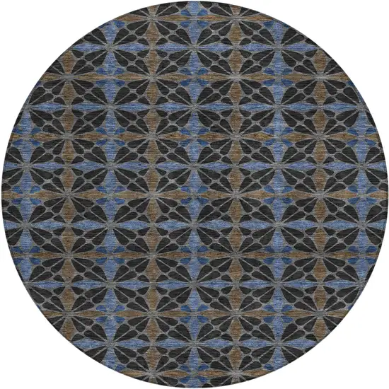8' Black And Gray Round Geometric Washable Indoor Outdoor Area Rug Photo 1