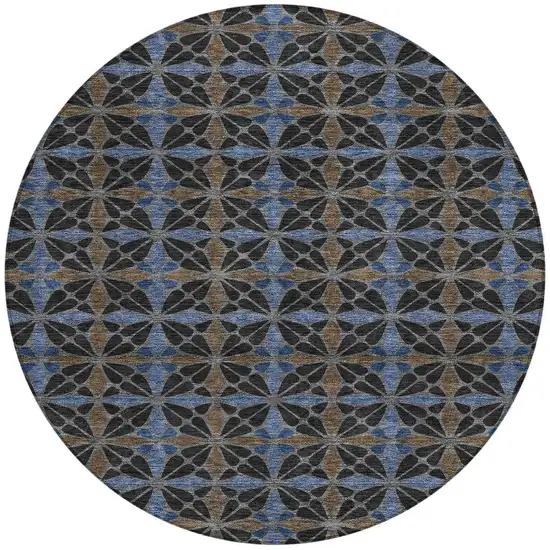8' Black And Gray Round Geometric Washable Indoor Outdoor Area Rug Photo 3