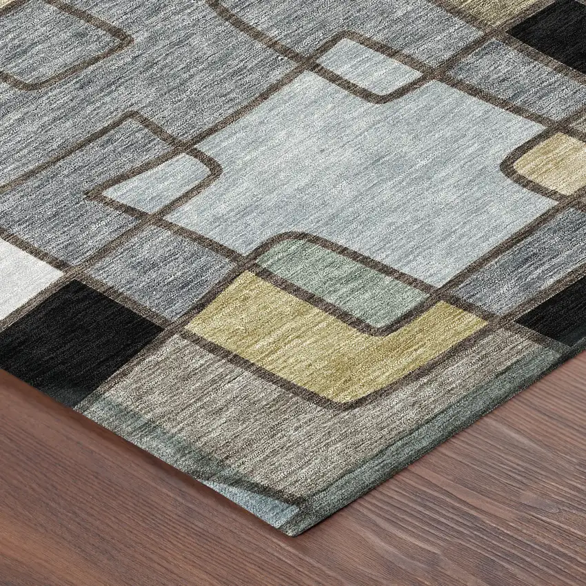 8' Black And Gray Round Geometric Washable Indoor Outdoor Area Rug Photo 6