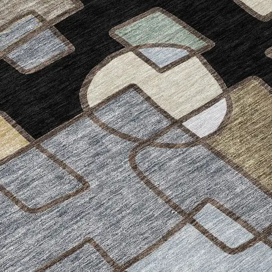 8' Black And Gray Round Geometric Washable Indoor Outdoor Area Rug Photo 7