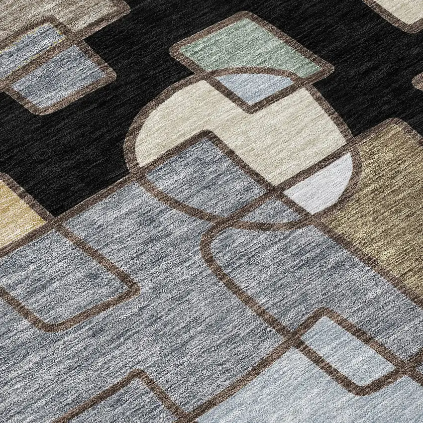 8' Black And Gray Round Geometric Washable Indoor Outdoor Area Rug Photo 7