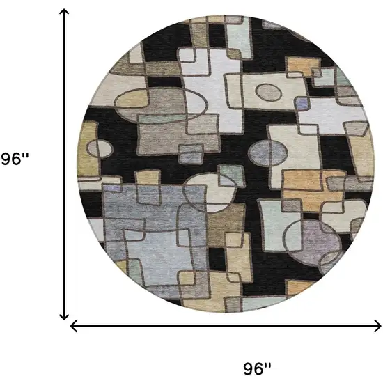 8' Black And Gray Round Geometric Washable Indoor Outdoor Area Rug Photo 8