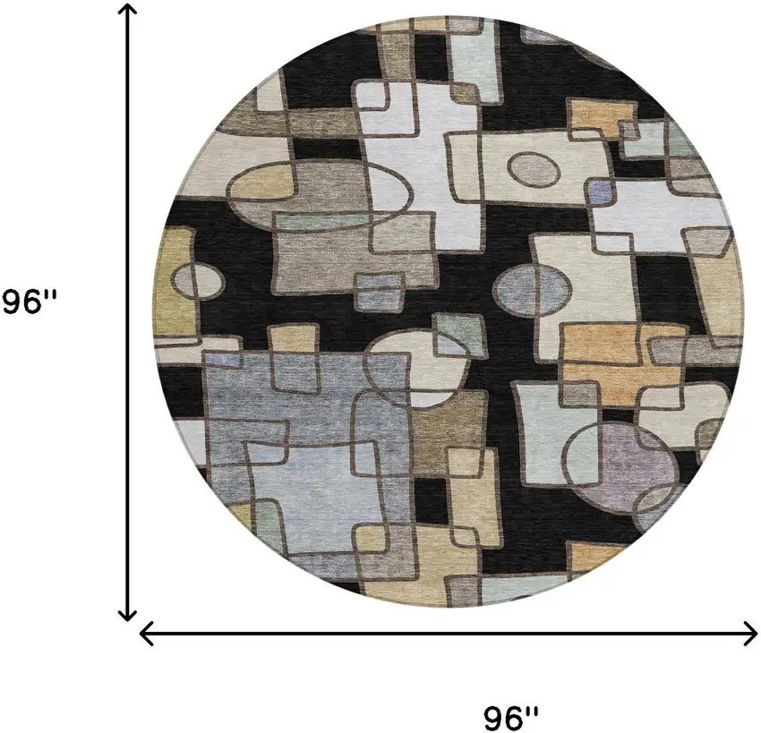 8' Black And Gray Round Geometric Washable Indoor Outdoor Area Rug Photo 8