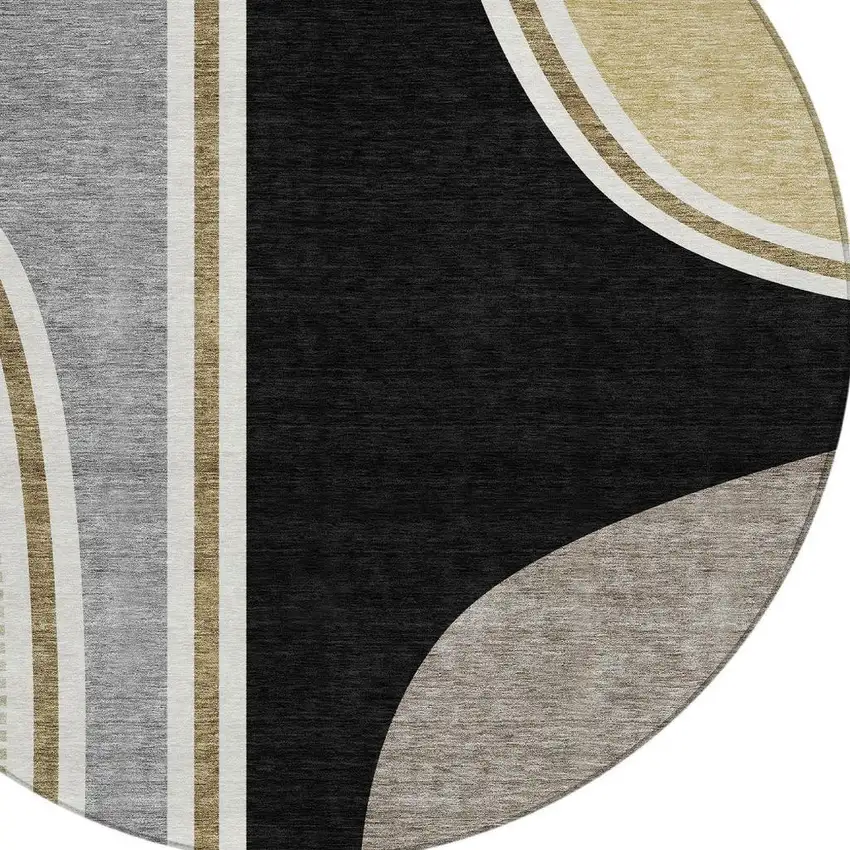 8' Black And Gray Round Geometric Washable Indoor Outdoor Area Rug Photo 2