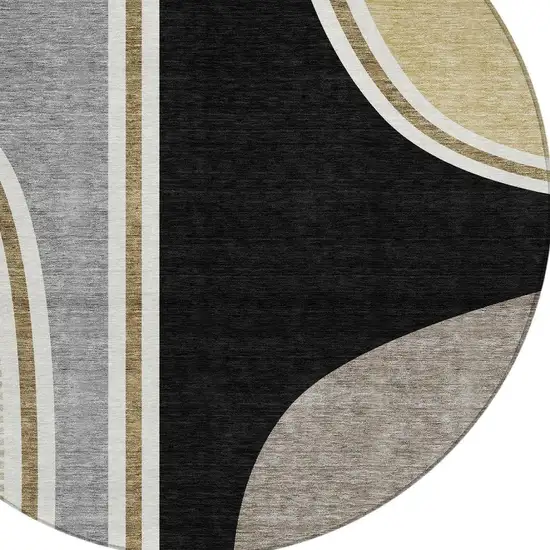 8' Black And Gray Round Geometric Washable Indoor Outdoor Area Rug Photo 2