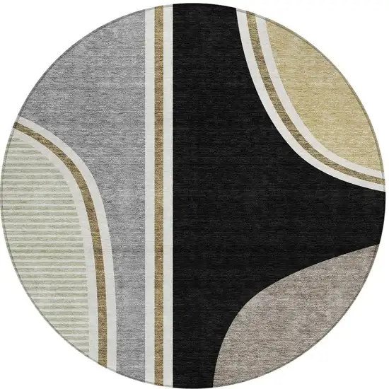 8' Black And Gray Round Geometric Washable Indoor Outdoor Area Rug Photo 3