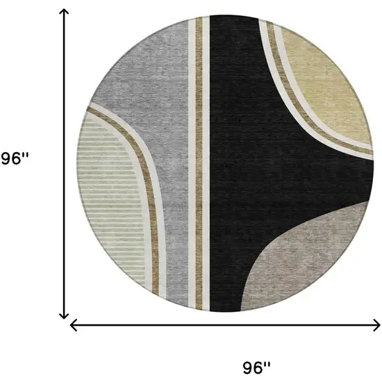 8' Black And Gray Round Geometric Washable Indoor Outdoor Area Rug Photo 8