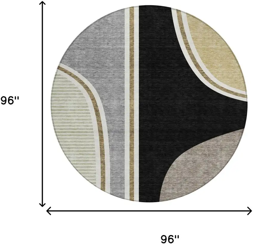 8' Black And Gray Round Geometric Washable Indoor Outdoor Area Rug Photo 8