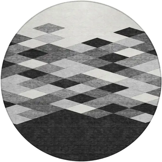 8' Black And Gray Round Geometric Washable Indoor Outdoor Area Rug Photo 2