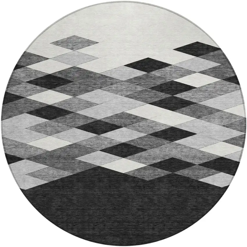8' Black And Gray Round Geometric Washable Indoor Outdoor Area Rug Photo 2