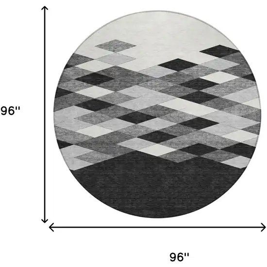 8' Black And Gray Round Geometric Washable Indoor Outdoor Area Rug Photo 8