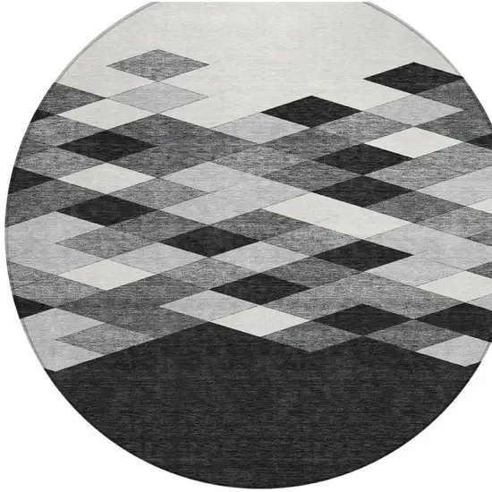 8' Black And Gray Round Geometric Washable Indoor Outdoor Area Rug Photo 3