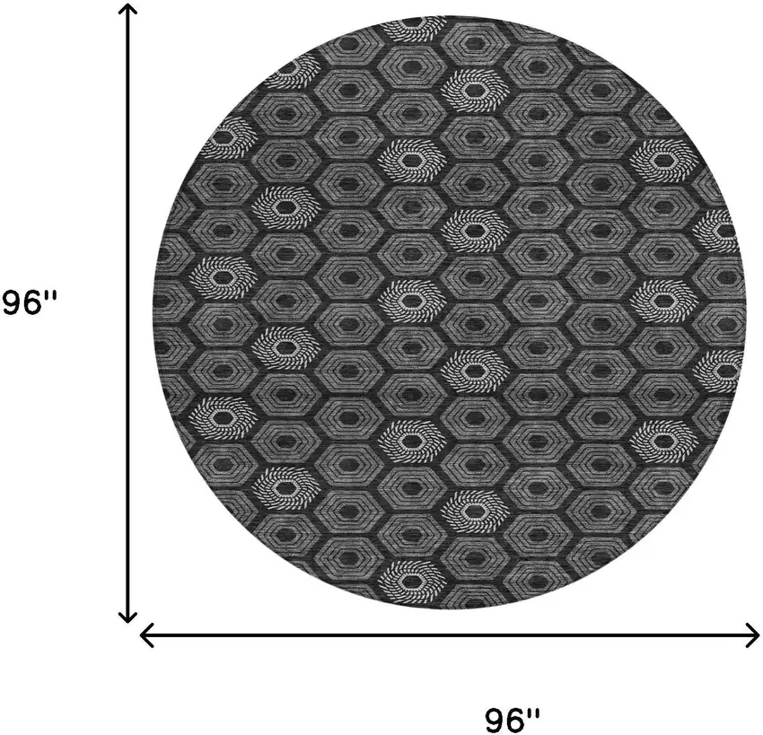 8' Black And Gray Round Geometric Washable Indoor Outdoor Area Rug Photo 7