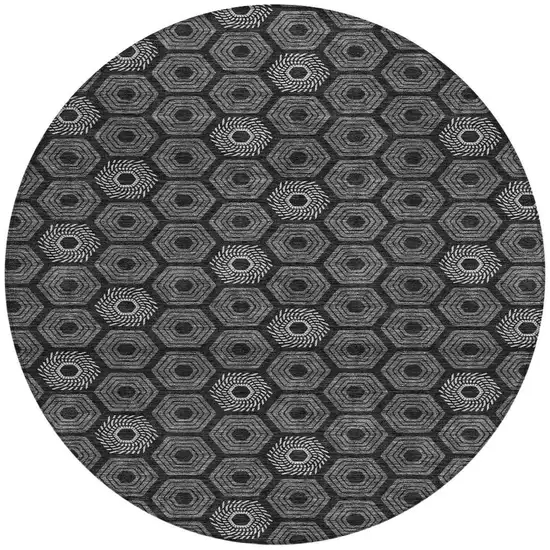 8' Black And Gray Round Geometric Washable Indoor Outdoor Area Rug Photo 4