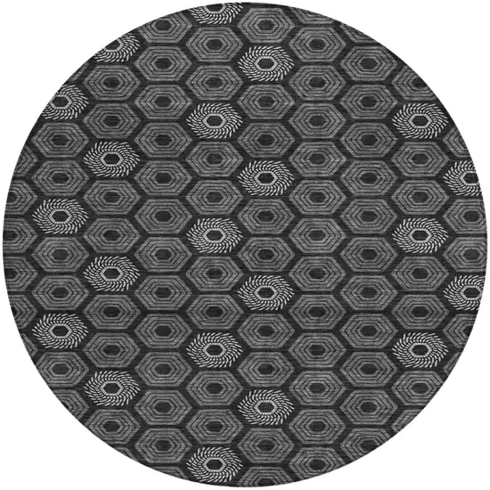 8' Black And Gray Round Geometric Washable Indoor Outdoor Area Rug Photo 2