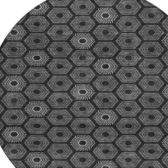 8' Black And Gray Round Geometric Washable Indoor Outdoor Area Rug Photo 3
