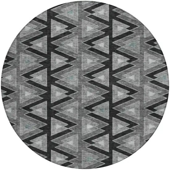 8' Black And Gray Round Geometric Washable Indoor Outdoor Area Rug Photo 2