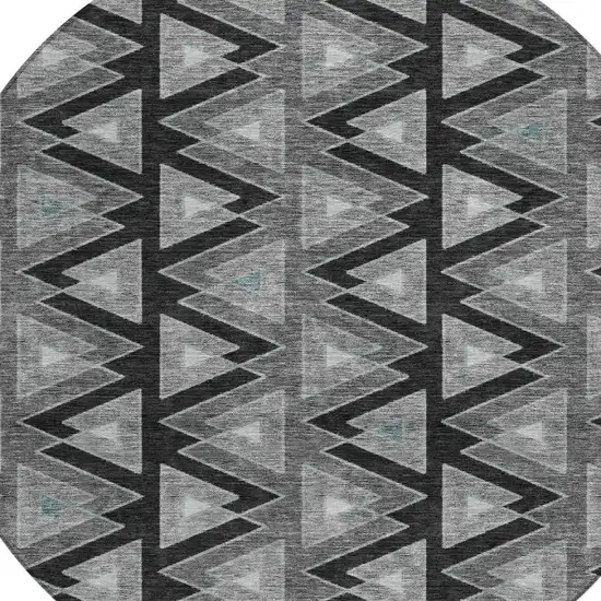 8' Black And Gray Round Geometric Washable Indoor Outdoor Area Rug Photo 3