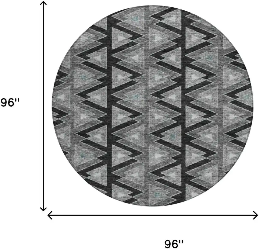 8' Black And Gray Round Geometric Washable Indoor Outdoor Area Rug Photo 7