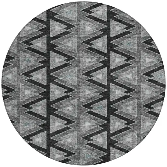 8' Black And Gray Round Geometric Washable Indoor Outdoor Area Rug Photo 4