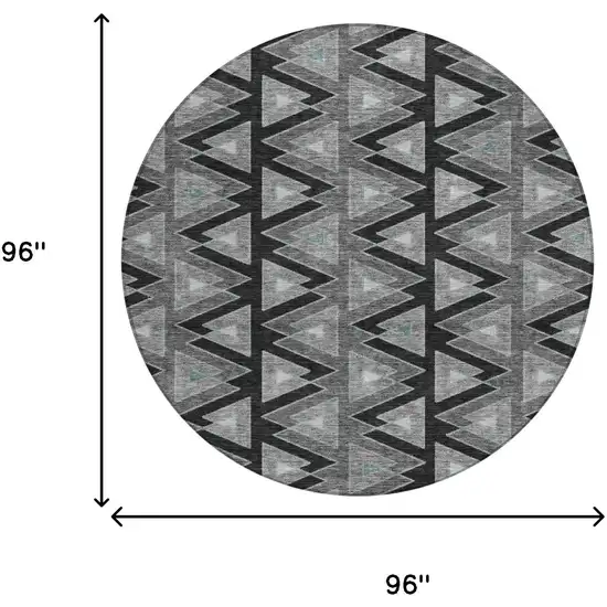 8' Black And Gray Round Geometric Washable Indoor Outdoor Area Rug Photo 7